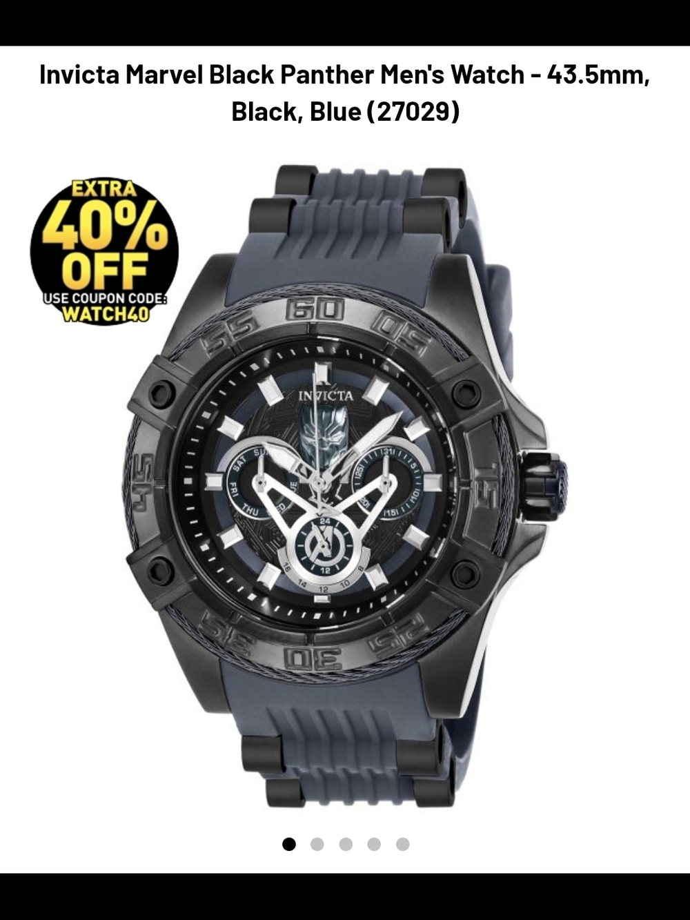 Invicta Black & Blue Black Panther Sport Watch 43.5mm